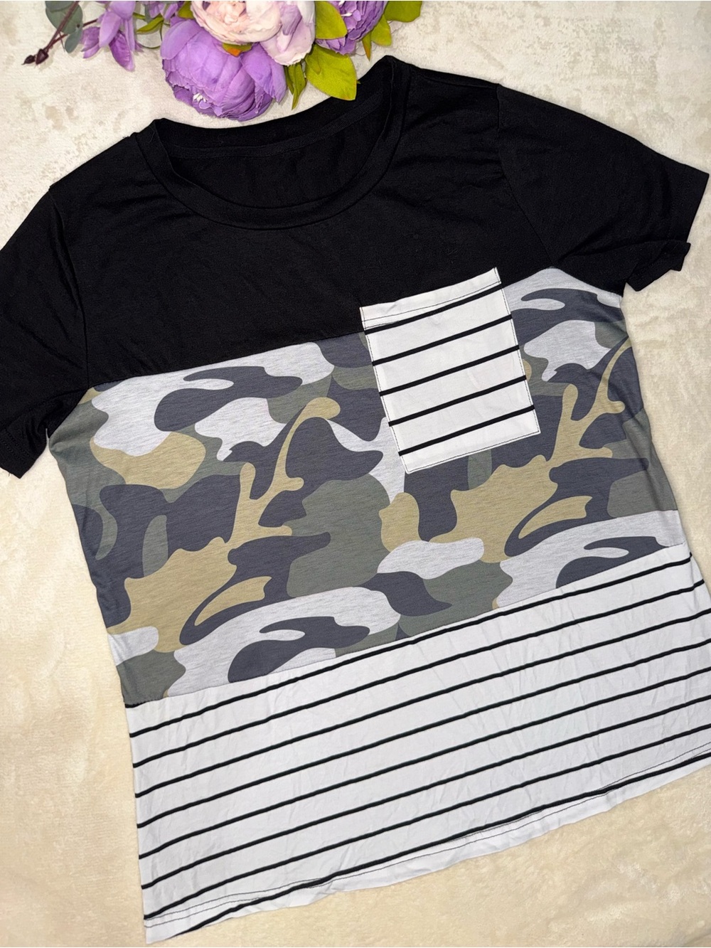 NEW Camo Print Colorblock T-shirt